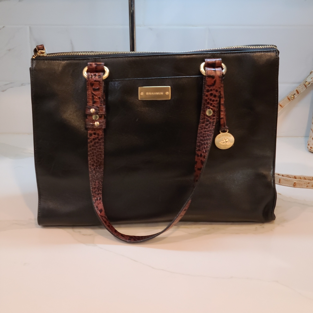 Brahmin Arno Tuscan Black and Brown Leather Satchel Vintage EUC